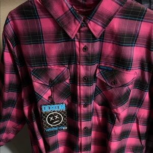 DIXXON Vibrant Pink and Black Plaid Shirt